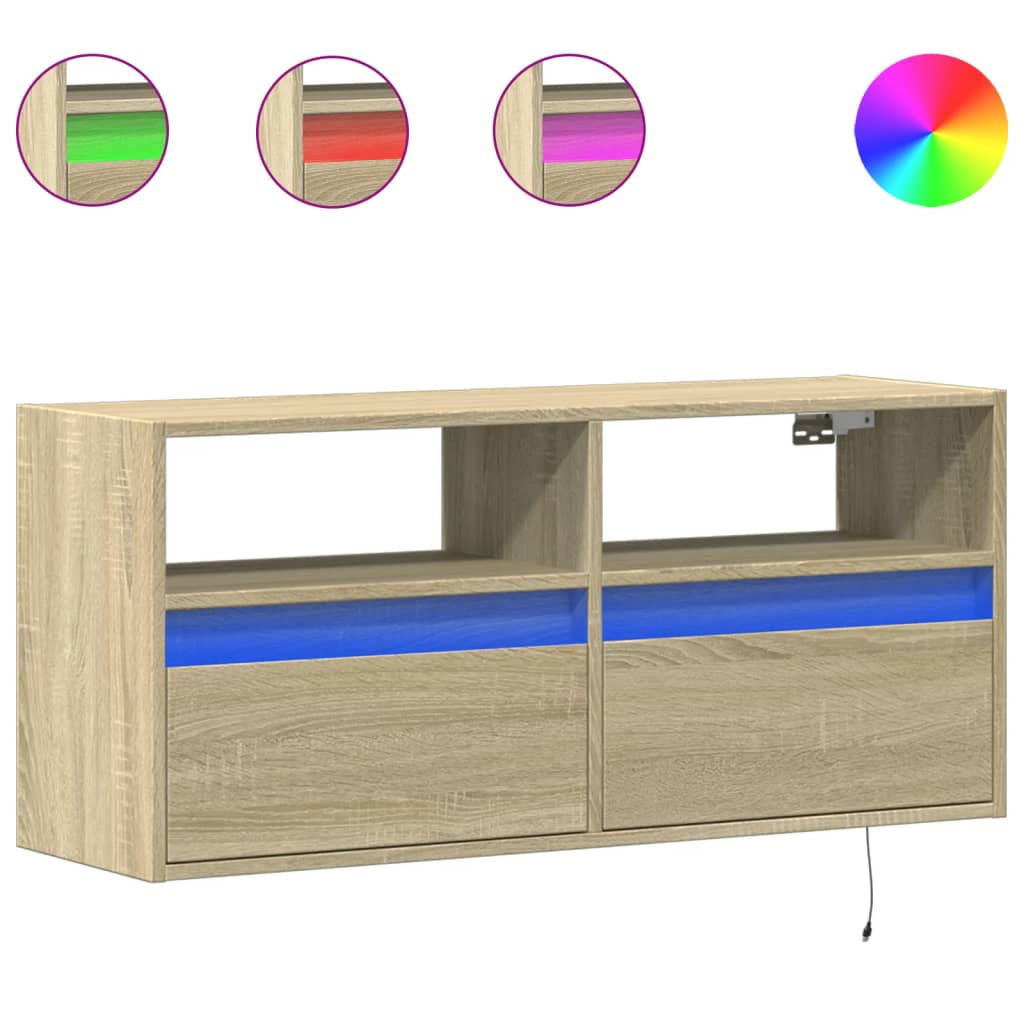 vidaXL TV nástenná skrinka s LED svetlami dub sonoma 100x31x45 cm