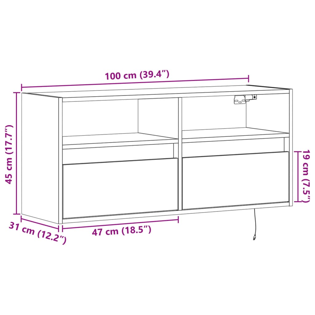 Nástěnná TV skříňka s LED osvětlením dub sonoma 100x31x45 cm - obrázek 16