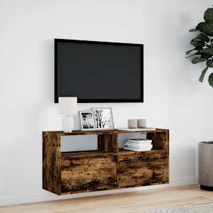 Nástěnná TV skříňka s LED osvětlením kouřový dub 100x31x45 cm - obrázek 4