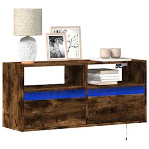 Nástěnná TV skříňka s LED osvětlením kouřový dub 100x31x45 cm - obrázek 1