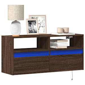 Nástěnná TV skříňka s LED osvětlením hnědý dub 100 x 31 x 45 cm - obrázek 1