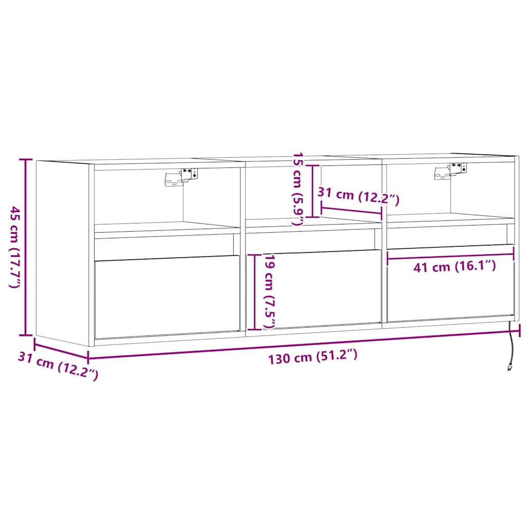 Nástěnná TV skříňka s LED osvětlením bílá 130 x 31 x 45 cm - obrázek 16