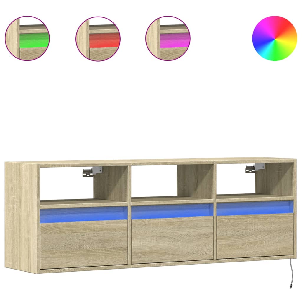 vidaXL Stenska TV omarica z LED lučkami sonoma hrast 130x31x45 cm