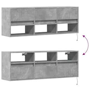Nástěnná TV skříňka s LED osvětlením betonově šedá 130x31x45 cm - obrázek 10