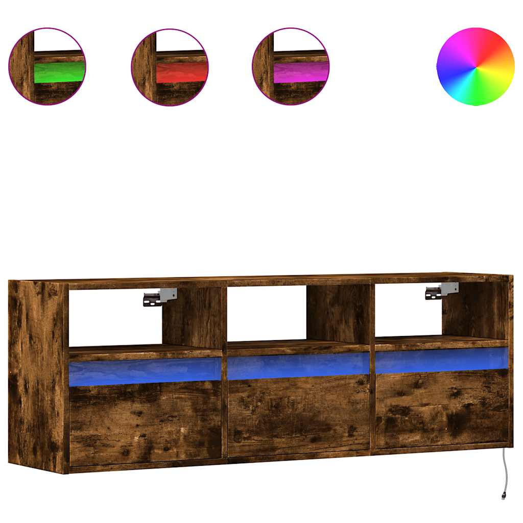 E-shop vidaXL TV nástenná skrinka s LED svetlami dymový dub 130x31x45 cm