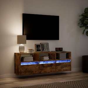 Nástěnná TV skříňka s LED osvětlením kouřový dub 130x31x45 cm - obrázek 5