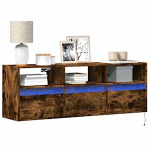 Nástěnná TV skříňka s LED osvětlením kouřový dub 130x31x45 cm - obrázek 1