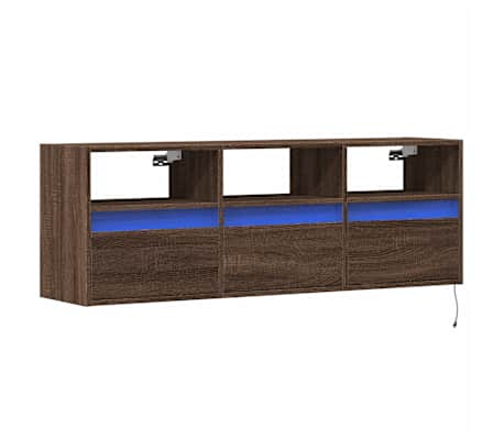 vidaXL Comodă TV de perete cu lumini LED, stejar maro, 130x31x45 cm
