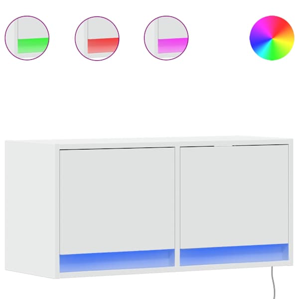 vidaXL teleri seinakapp LED-tuledega, valge, 80 x 31 x 38 cm