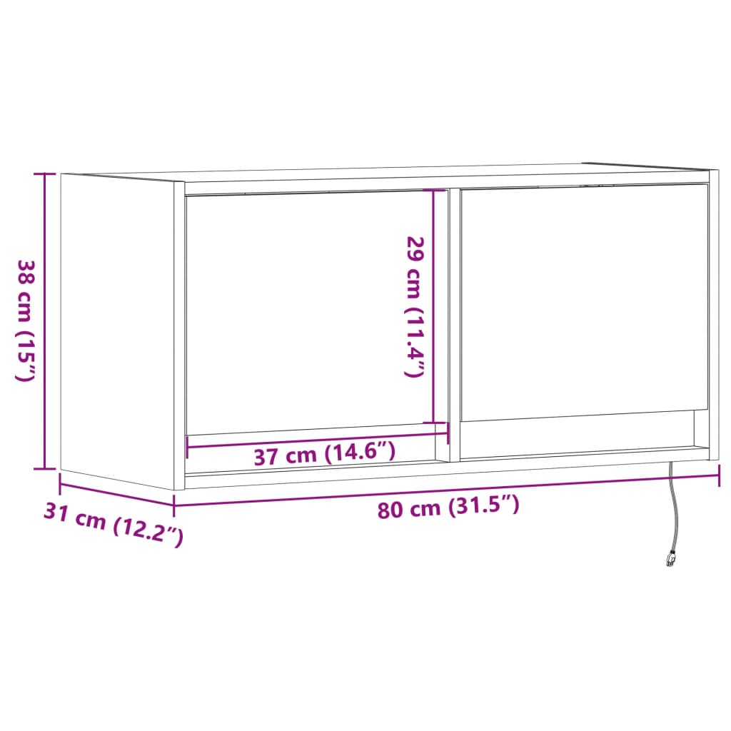 Nástěnná TV skříňka s LED osvětlením bílá 80 x 31 x 35 cm - obrázek 16