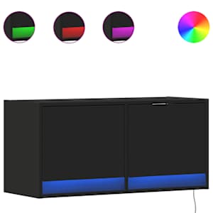 Nástěnná TV skříňka s LED osvětlením černá 80 x 31 x 35 cm - obrázek 2