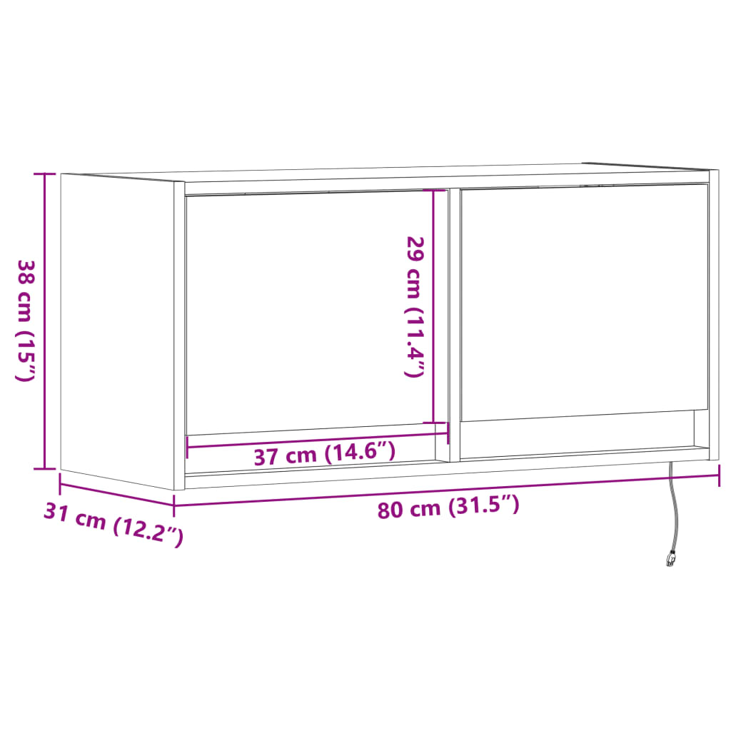 Nástěnná TV skříňka s LED osvětlením dub sonoma 80 x 31 x 35 cm - obrázek 16