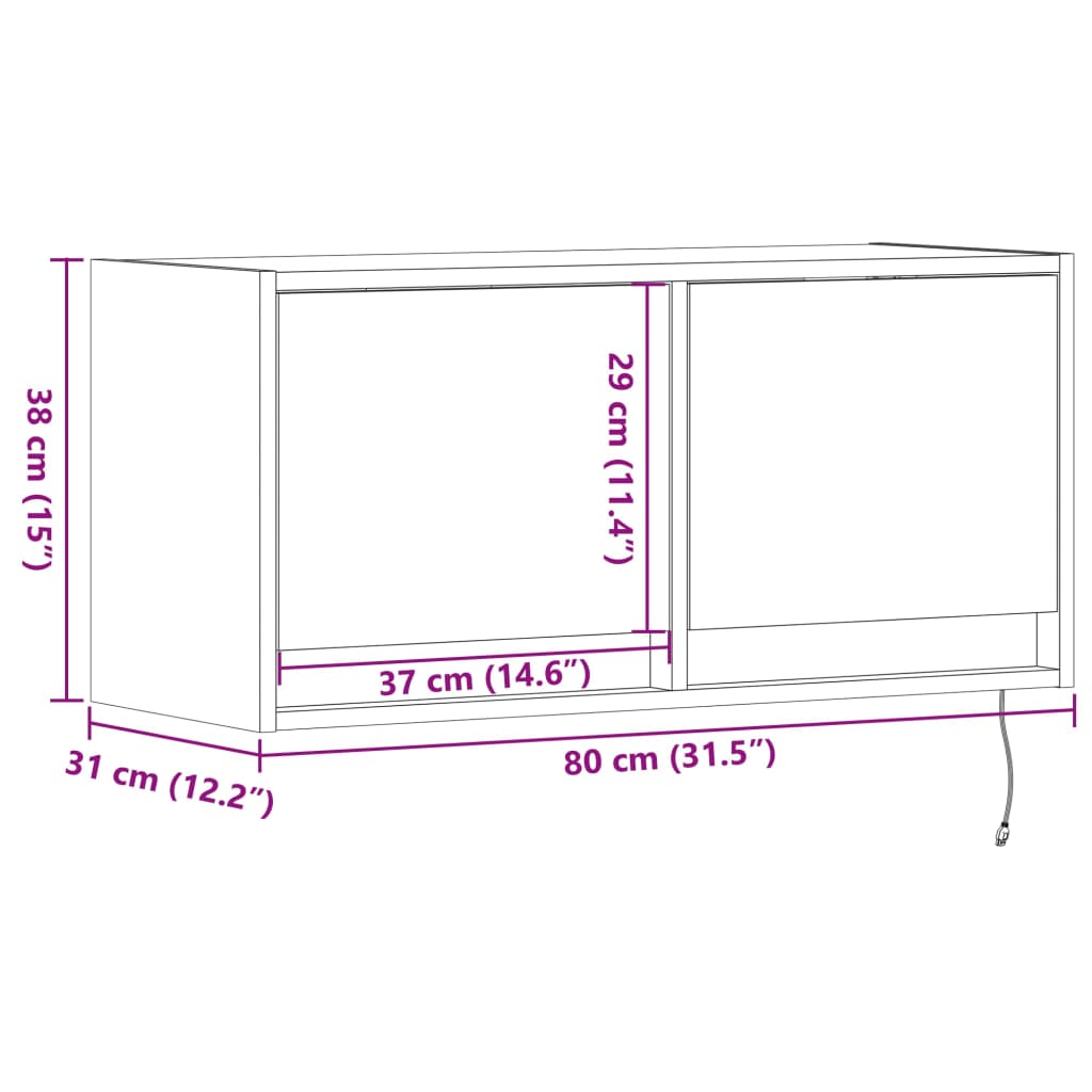 Nástěnná TV skříňka s LED osvětlením betonově šedá 80x31x35 cm - obrázek 16
