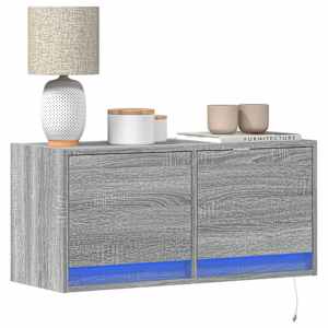 Stenska TV omarica z LED lučkami siva sonoma 80x31x38 cm