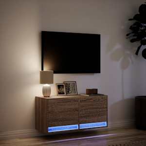 Nástěnná TV skříňka s LED osvětlením hnědý dub 80 x 31 x 35 cm - obrázek 5