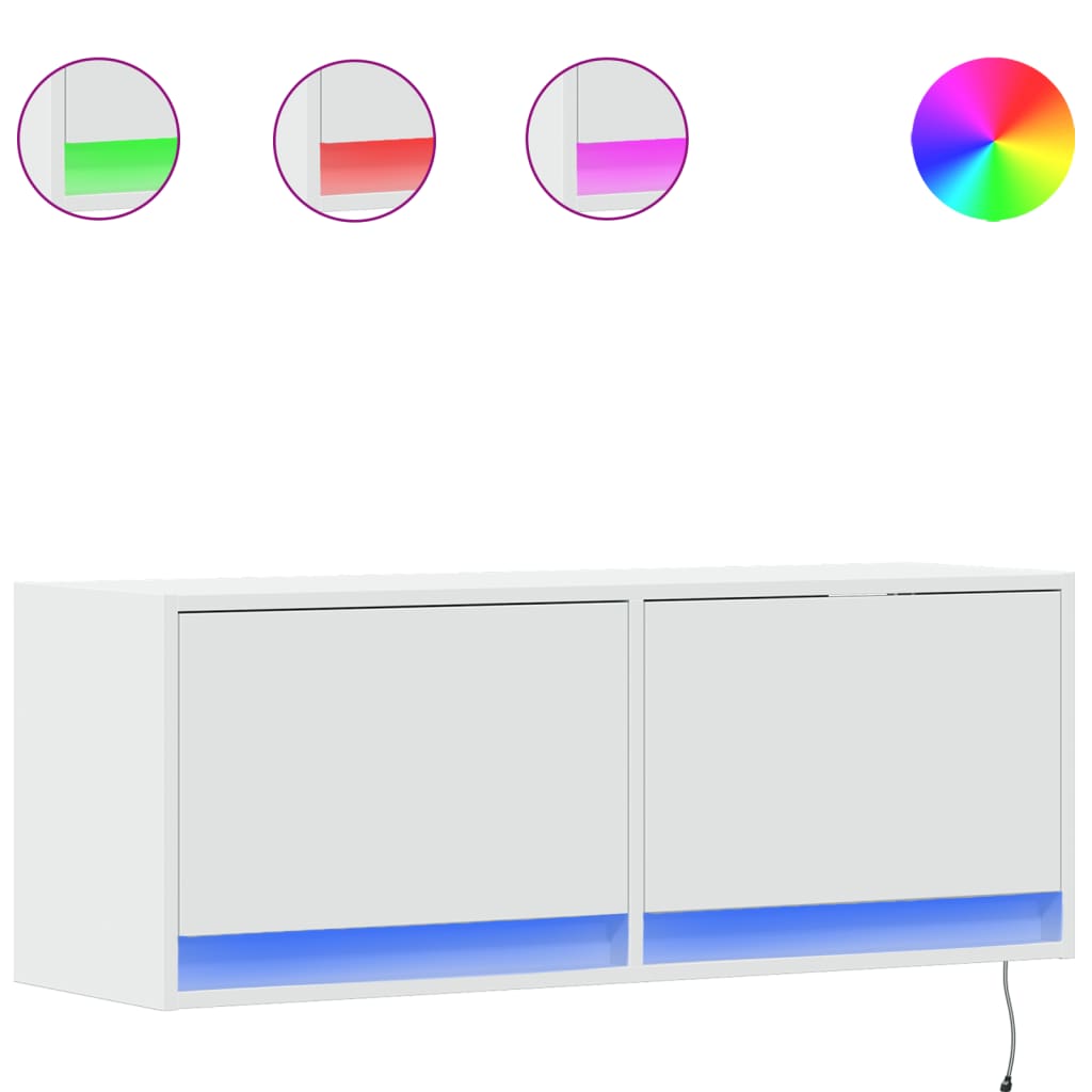 vidaXL TV nástenná skrinka s LED svetlami biela 100x31x38 cm