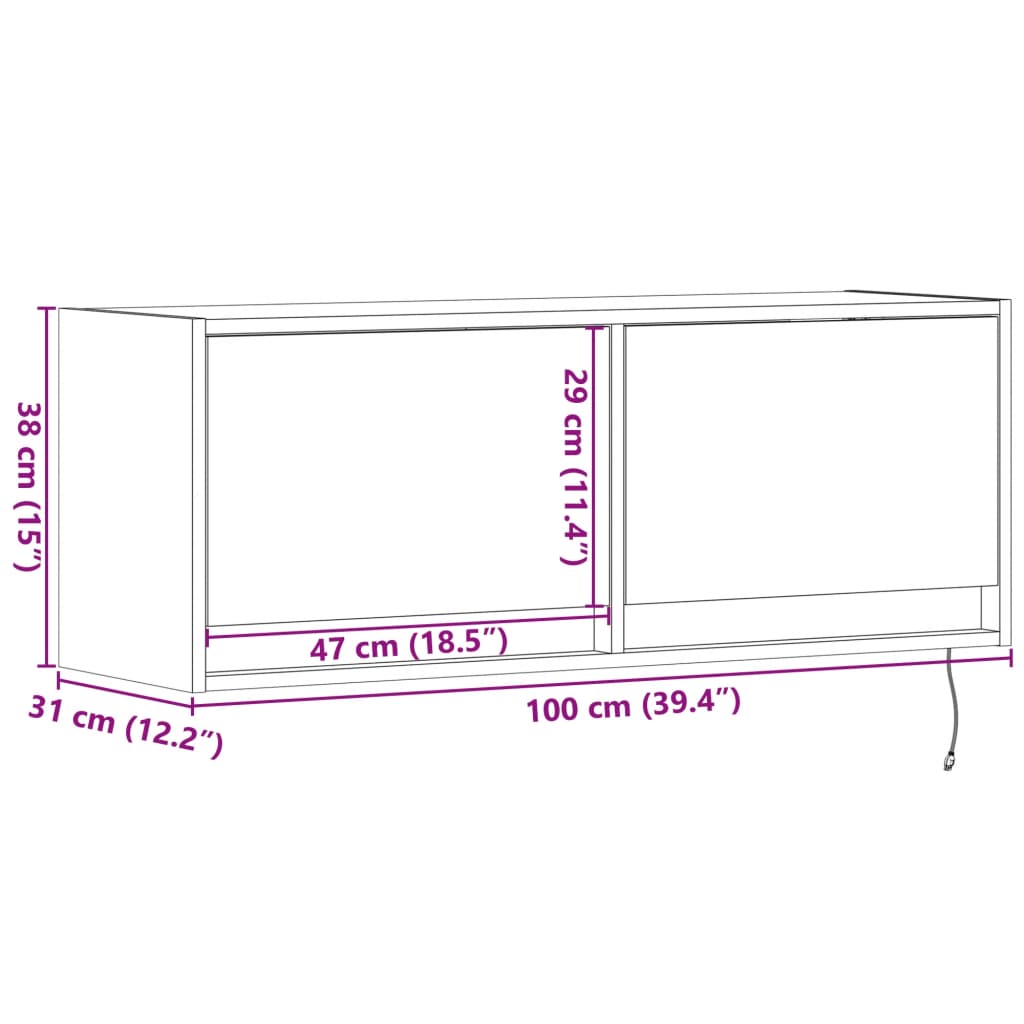 Nástěnná TV skříňka s LED osvětlením dub sonoma 100x31x35 cm - obrázek 16