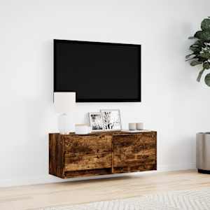 Nástěnná TV skříňka s LED osvětlením kouřový dub 100x31x35 cm - obrázek 4