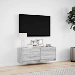 Nástěnná TV skříňka s LED osvětlením šedá sonoma 100x31x35 cm - obrázek 4