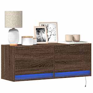 Nástěnná TV skříňka s LED osvětlením hnědý dub 100 x 31 x 35 cm - obrázek 1