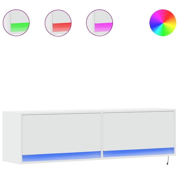 vidaXL teleri seinakapp LED-tuledega, valge, 140x31x38 cm