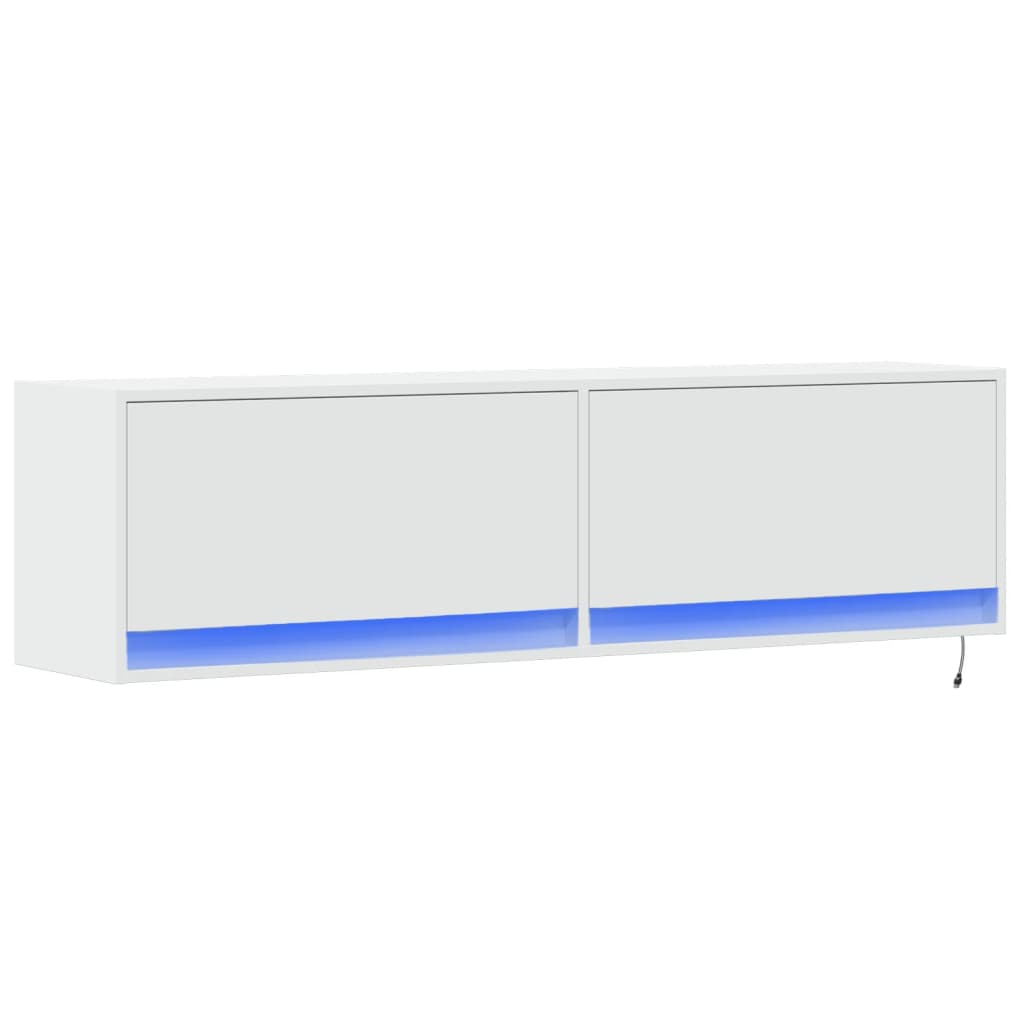 vidaXL Dulap TV de perete cu lumini LED, alb, 140x31x38 cm