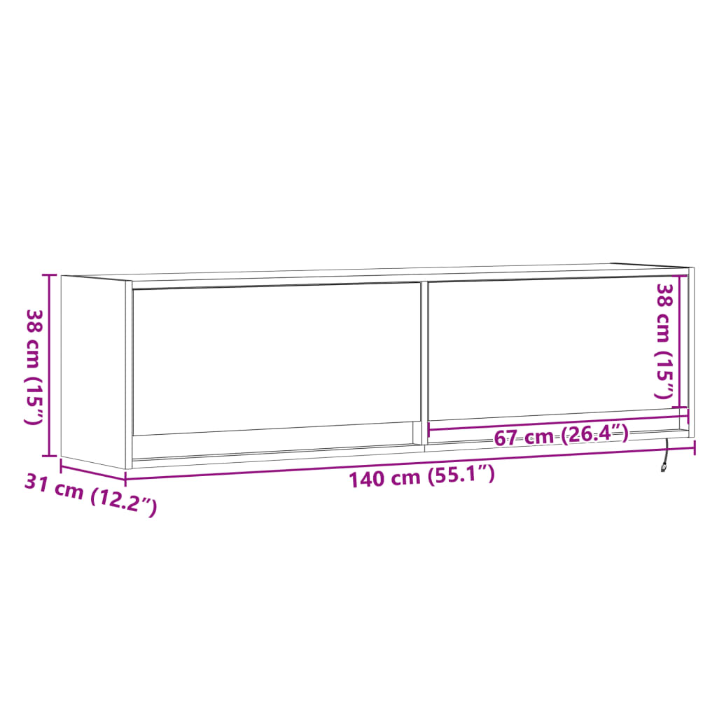 Nástěnná TV skříňka s LED osvětlením bílá 140 x 31 x 38 cm - obrázek 16