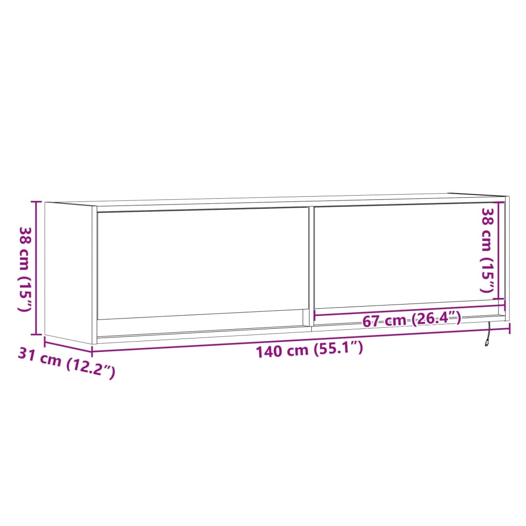 Nástěnná TV skříňka s LED osvětlením dub sonoma 140x31x38 cm - obrázek 16