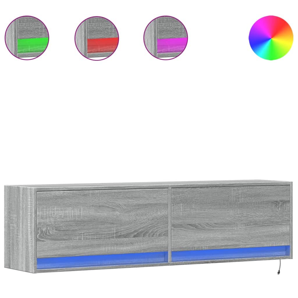 vidaXL TV nástenná skrinka s LED svetlami sivá sonoma 140x31x38 cm