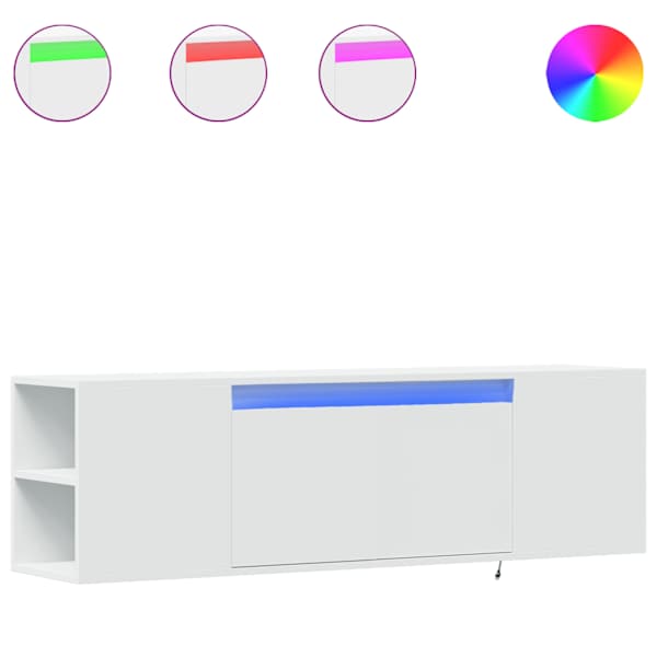 vidaXL teleri seinakapp LED-tuledega, valge, 135x31x39,5 cm