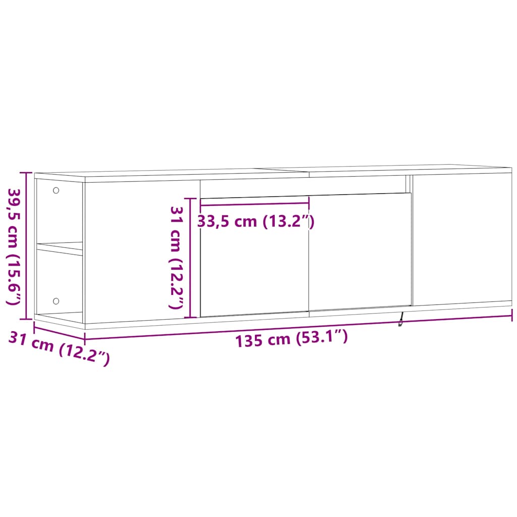 Nástěnná TV skříňka s LED osvětlením černá 135 x 31 x 39,5 cm - obrázek 15