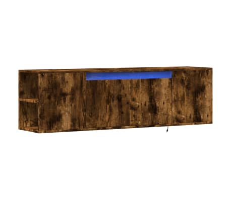 vidaXL Meuble TV mural avec lumi&egrave;res LED ch&ecirc;ne fum&eacute; 135x31x39,5 cm