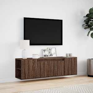 Nástěnná TV skříňka s LED osvětlením hnědý dub 135x31x39,5 cm - obrázek 4