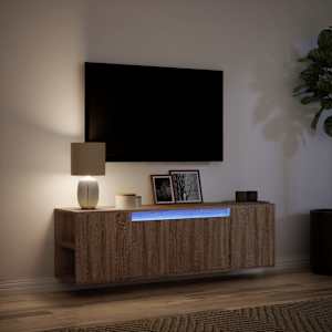 Nástěnná TV skříňka s LED osvětlením hnědý dub 135x31x39,5 cm - obrázek 5