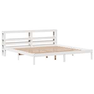 Postel bez matrace bílá 200 x 200 cm masivní borovice - obrázek 3