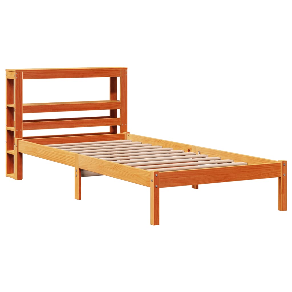 vidaXL Bedframe met hoofdbord massief grenenhout wasbruin 75x190 cm afbeelding