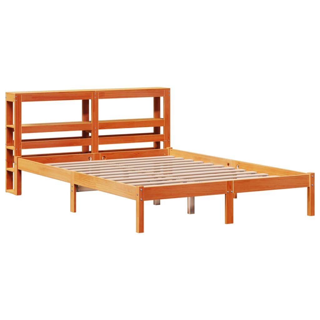 vidaXL Bedframe met hoofdbord massief grenenhout wasbruin 135x190 cm afbeelding