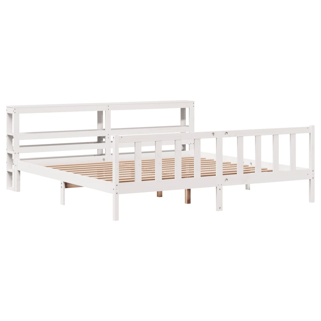 vidaXL Sängynrunko ilman patjaa valkoinen 200x200 cm täysi mänty