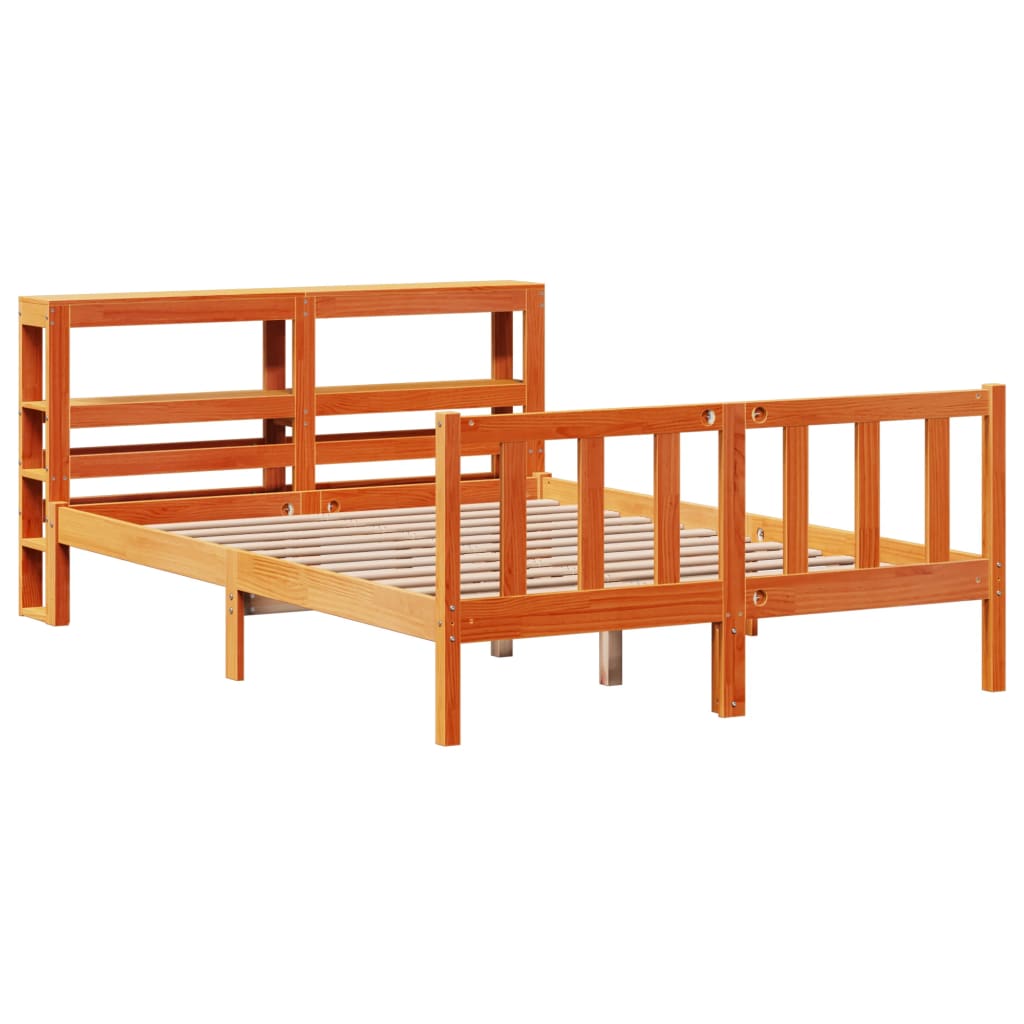 vidaXL Bedframe met hoofdbord massief grenenhout wasbruin 120x190 cm afbeelding