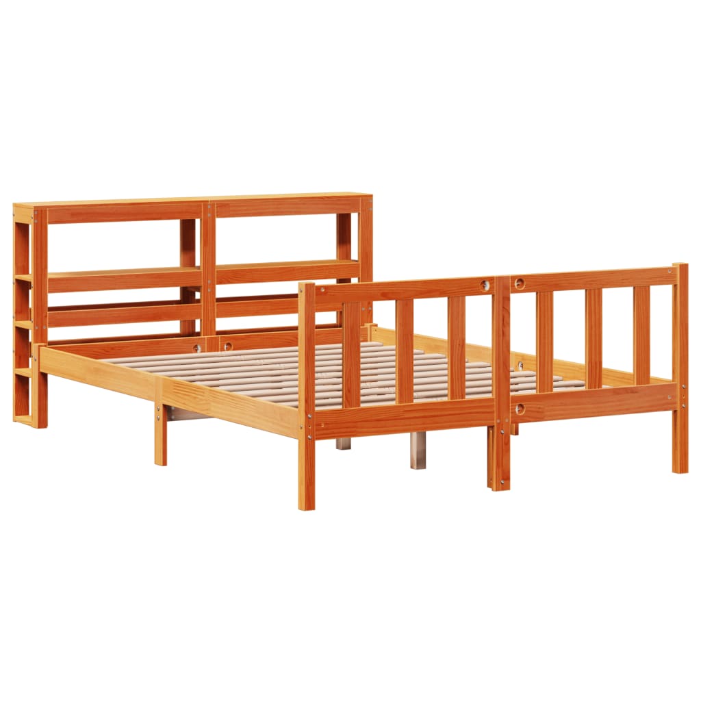 vidaXL Bedframe met hoofdbord massief grenenhout wasbruin 135x190 cm afbeelding