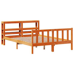 vidaXL Estrutura cama c/ cabeceira 140x190cm pinho maci&ccedil;o castanho-mel