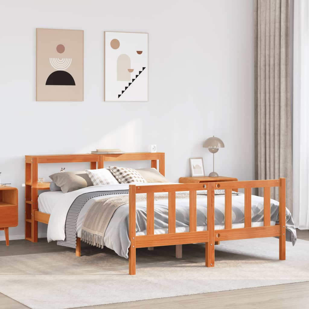 vidaXL Estrutura cama c/ cabeceira 140x200cm pinho maciço castanho-mel