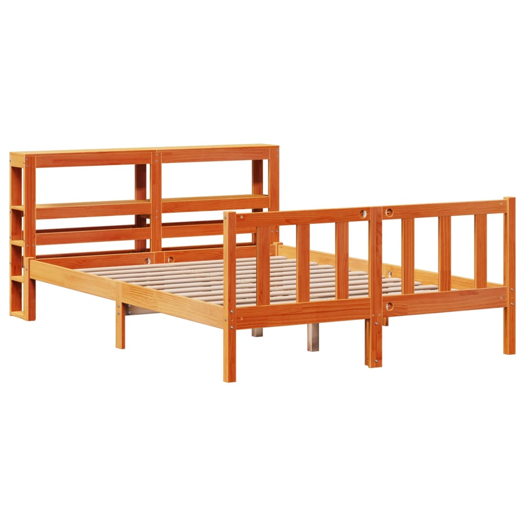 vidaXL Bedframe met hoofdbord massief grenenhout wasbruin 160x200 cm