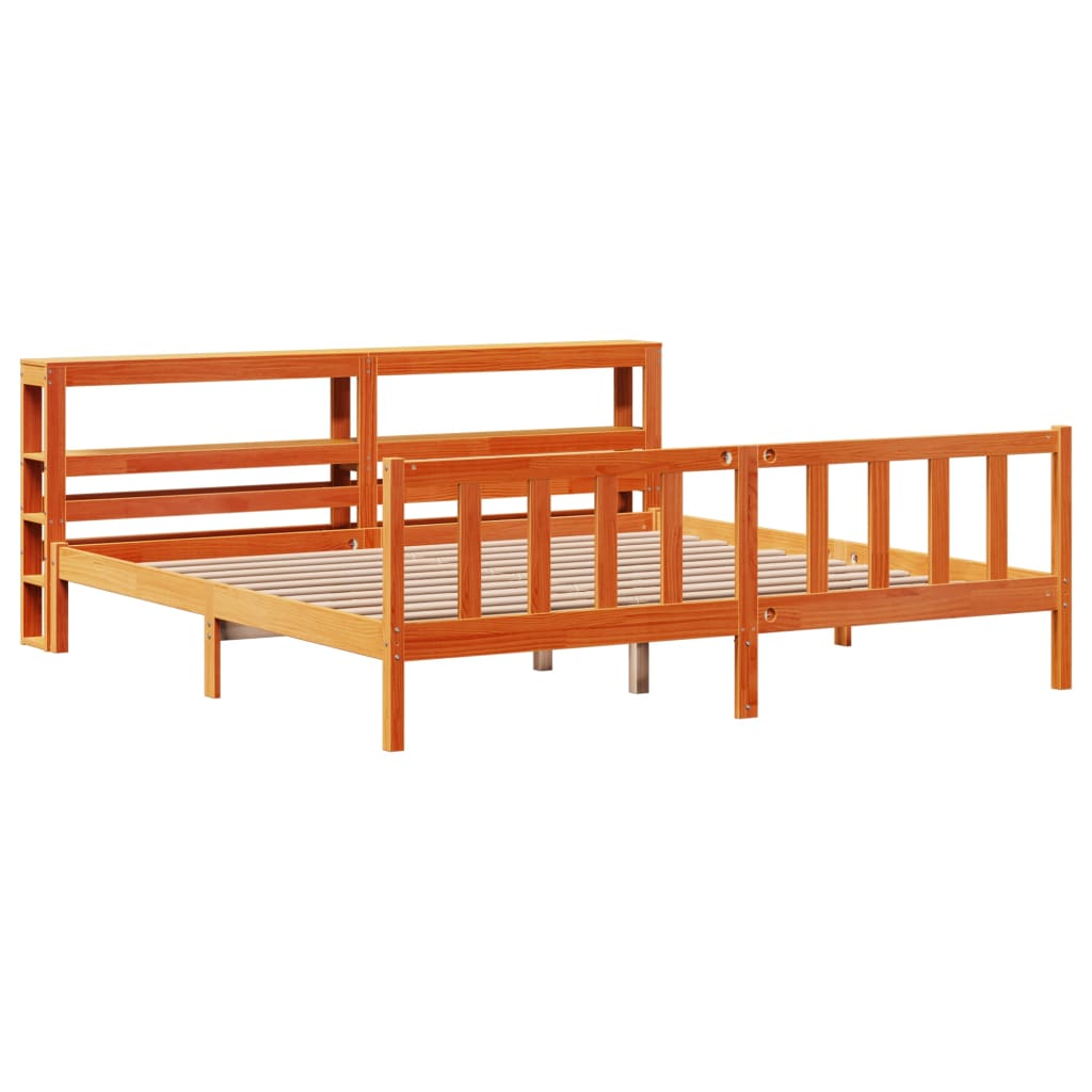 vidaXL Bedframe met hoofdbord massief grenenhout wasbruin 200x200 cm afbeelding