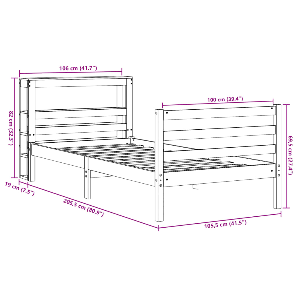 Rama łóżka bez materaca, 100x200 cm, lite drewno sosnowe