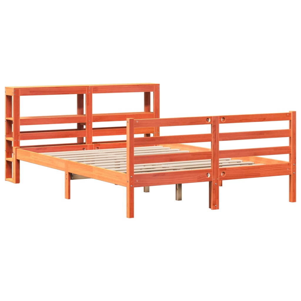 vidaXL Bedframe zonder matras massief grenenhout wasbruin 135x190 cm afbeelding