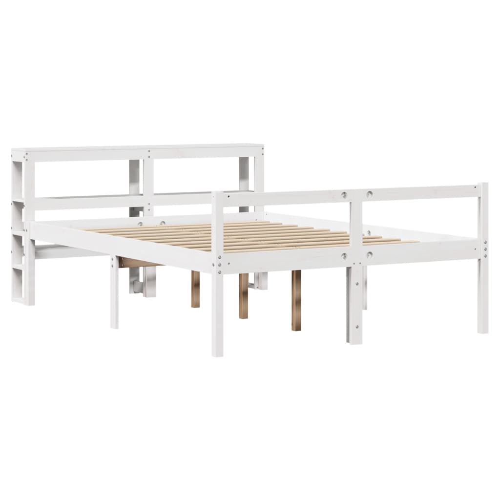 vidaXL Seniorenbed met hoofdbord massief grenenhout wit 135x190 cm afbeelding