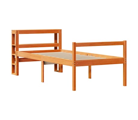 vidaXL Estructura cama con cabecero madera pino marrón cera 75x190 cm
