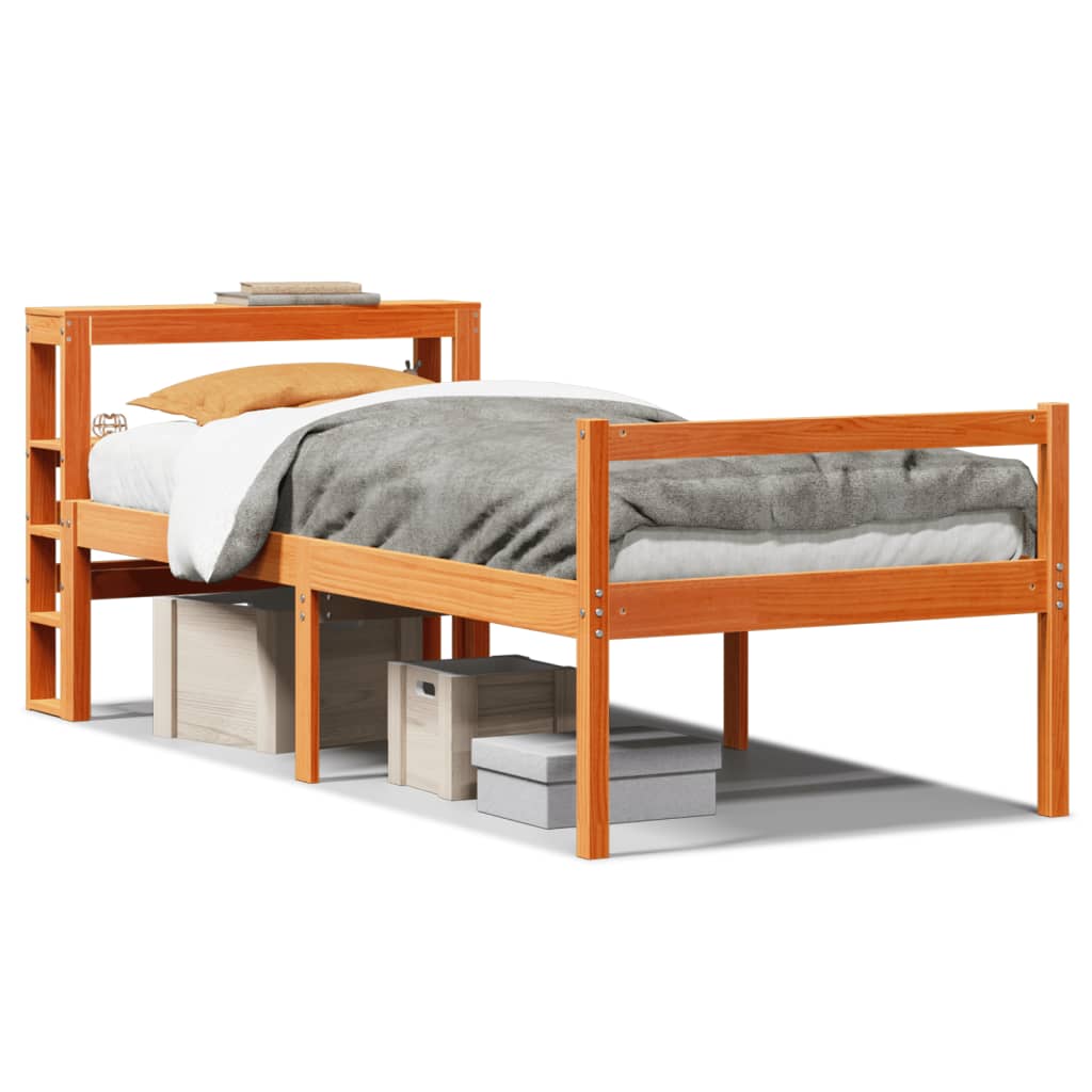Bedframe met hoofdbord massief grenenhout wasbruin 90x190 cm image 2