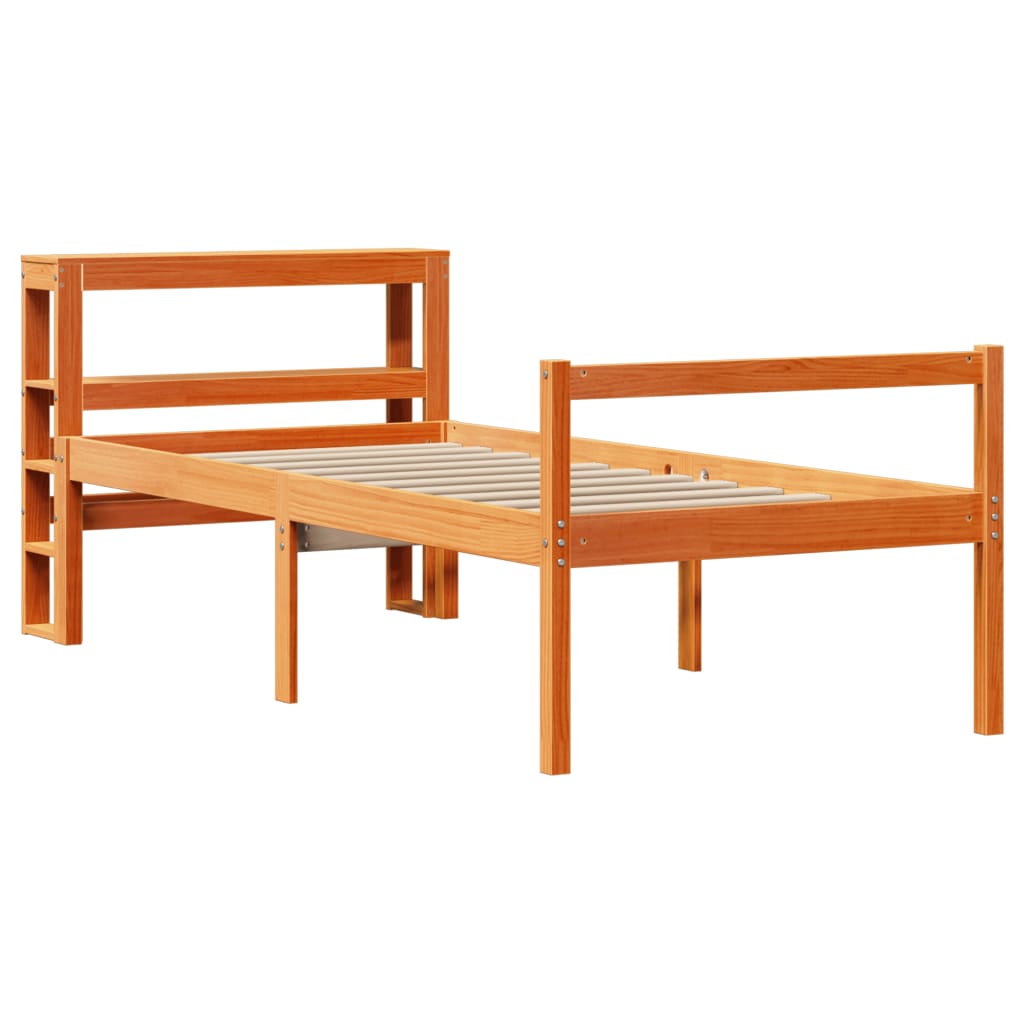 Bedframe met hoofdbord massief grenenhout wasbruin 90x190 cm image 3